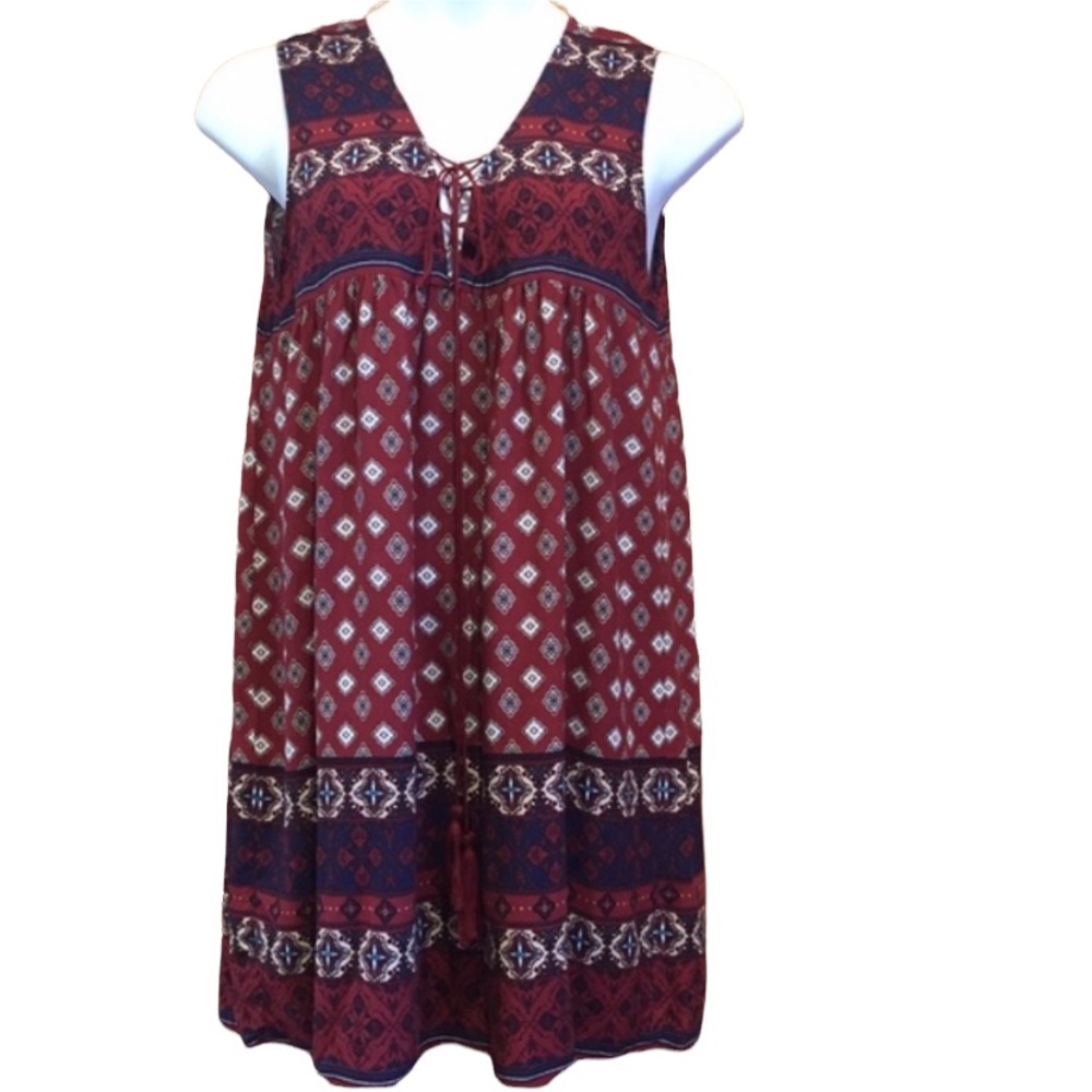 Perch 1X Rust & Navy Geometric Print Sleeveless Dress